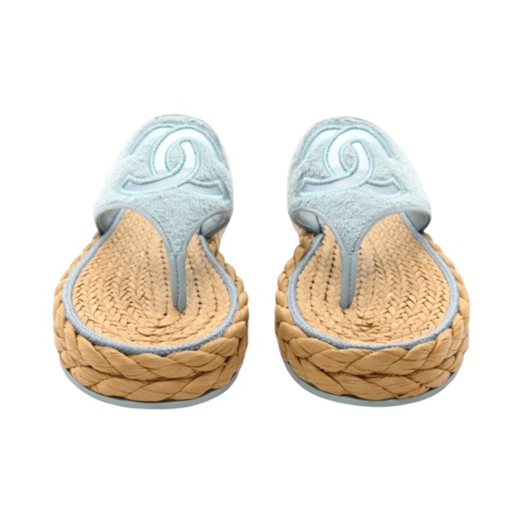 CHANEL Thong Slides Espadrilles Sandal Size 37 NEW - Picture 9 of 16